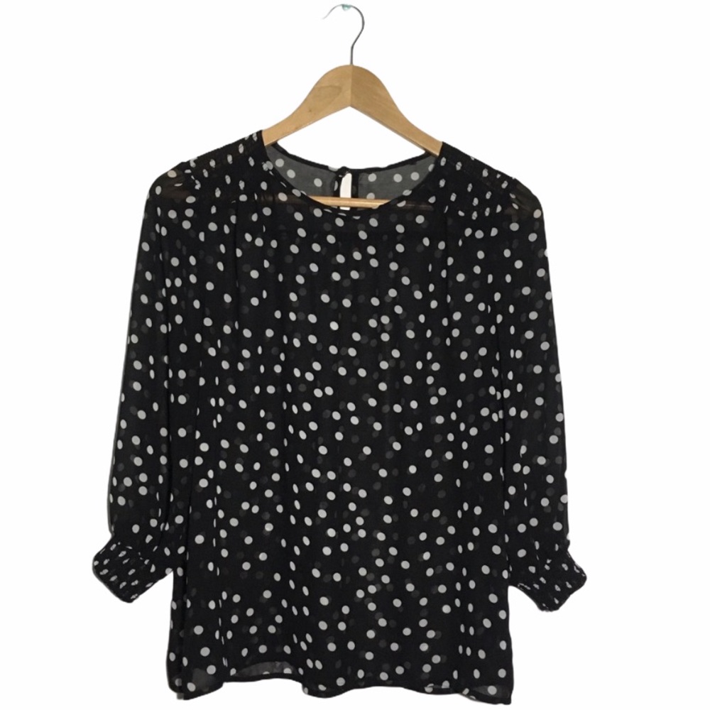 Black sheer blouse with polka dots